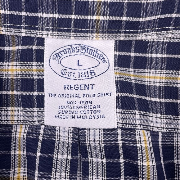 Brooks Brothers 1818 Shirt L Mens L/S Button Down Regent Blue Plaid VGUC - Picture 7 of 8